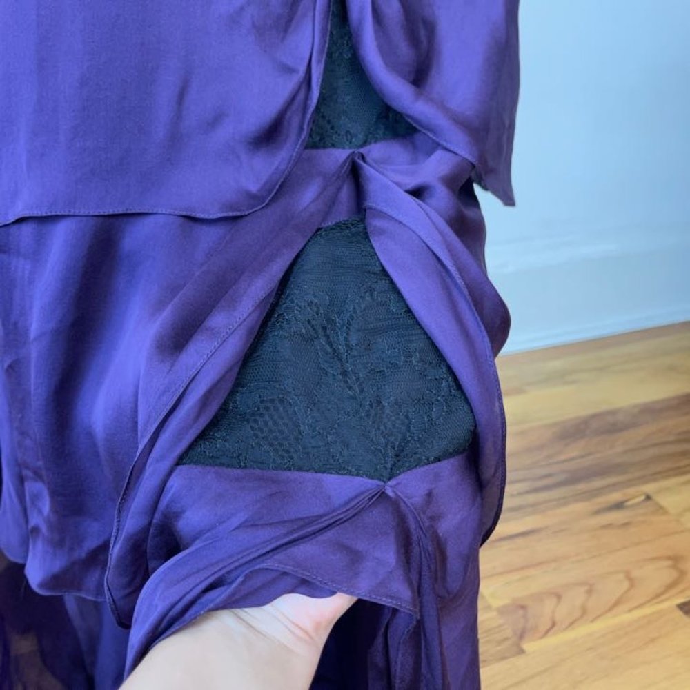 J. Mendel Paris Ruffled Tiered Short Sleeve Silk Evening Dress In Purple Size 10 - Picture 11 of 13